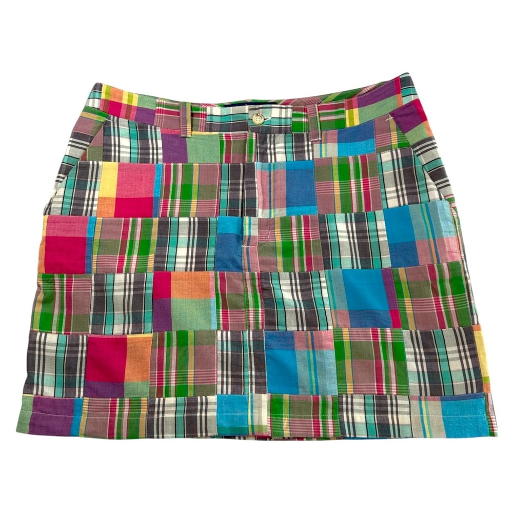 Cape Madras Colorful Plaid Patchwork Madras Skirt Size 10 Preppy Fisherman Y2K